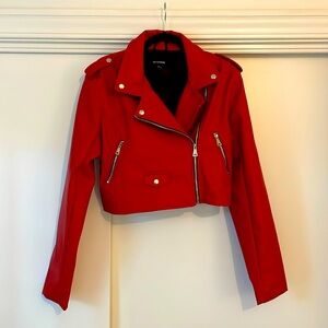 Cropped faux leather jacket